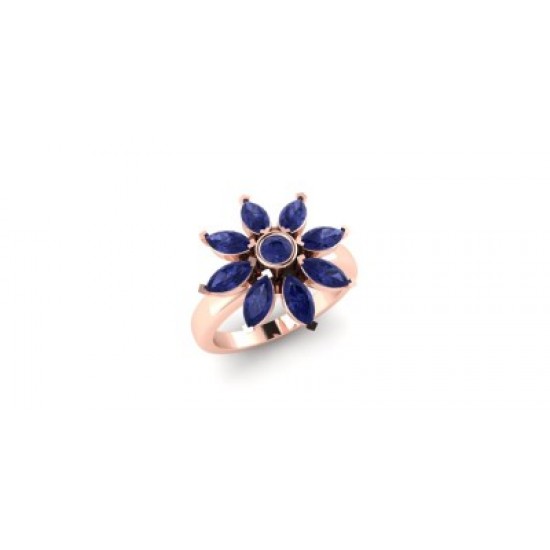 Rich Navy Blue Amethyst Petal Ring - Rose Gold
