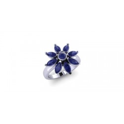 Rich Navy Blue Amethyst Petal Ring - White Gold