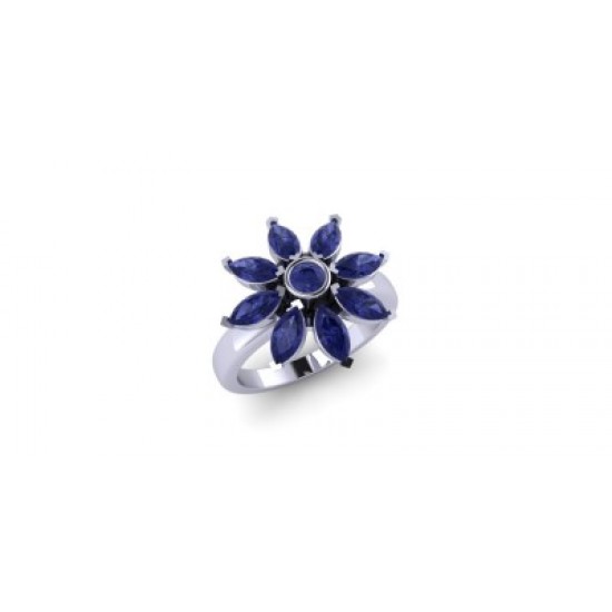 Rich Navy Blue Amethyst Petal Ring - White Gold