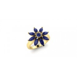 Rich Navy Blue Amethyst Petal Ring - Yellow Gold