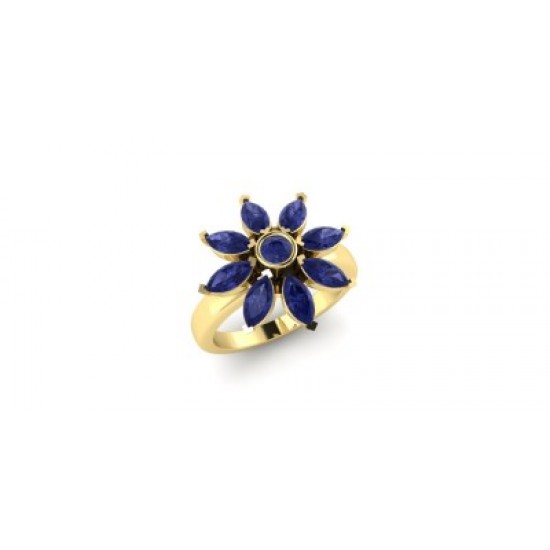 Rich Navy Blue Amethyst Petal Ring - Yellow Gold