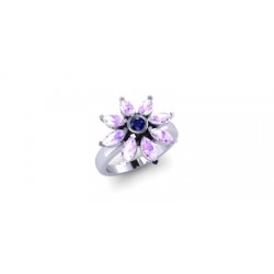 Rich Violet Amethyst Petal Ring - White Gold