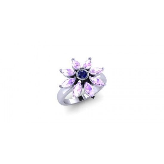 Rich Violet Amethyst Petal Ring - White Gold